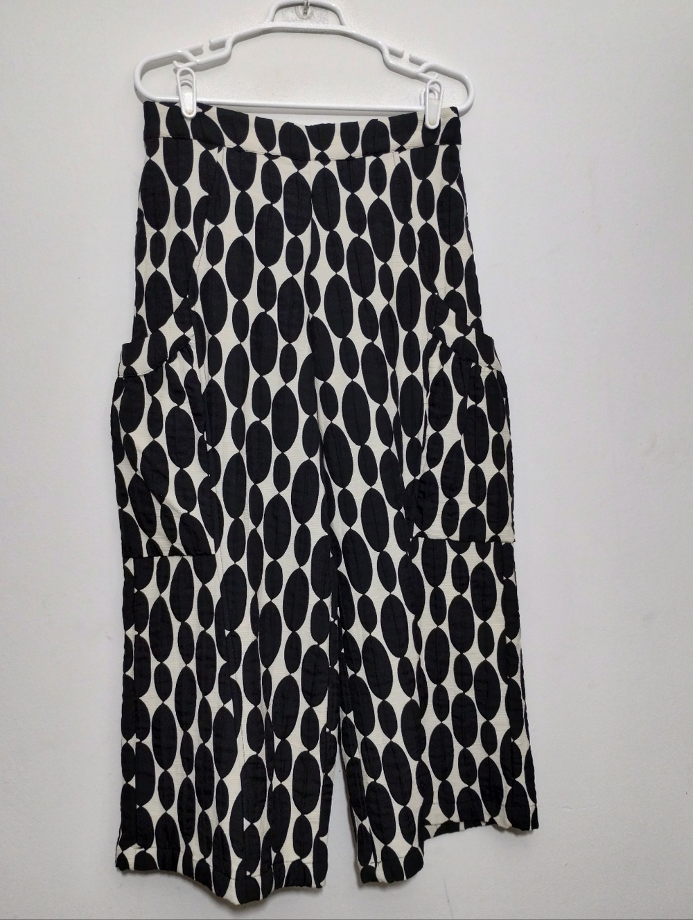 Kozan Palazzo Pants Women's S Black & White Oval Print Wide Leg